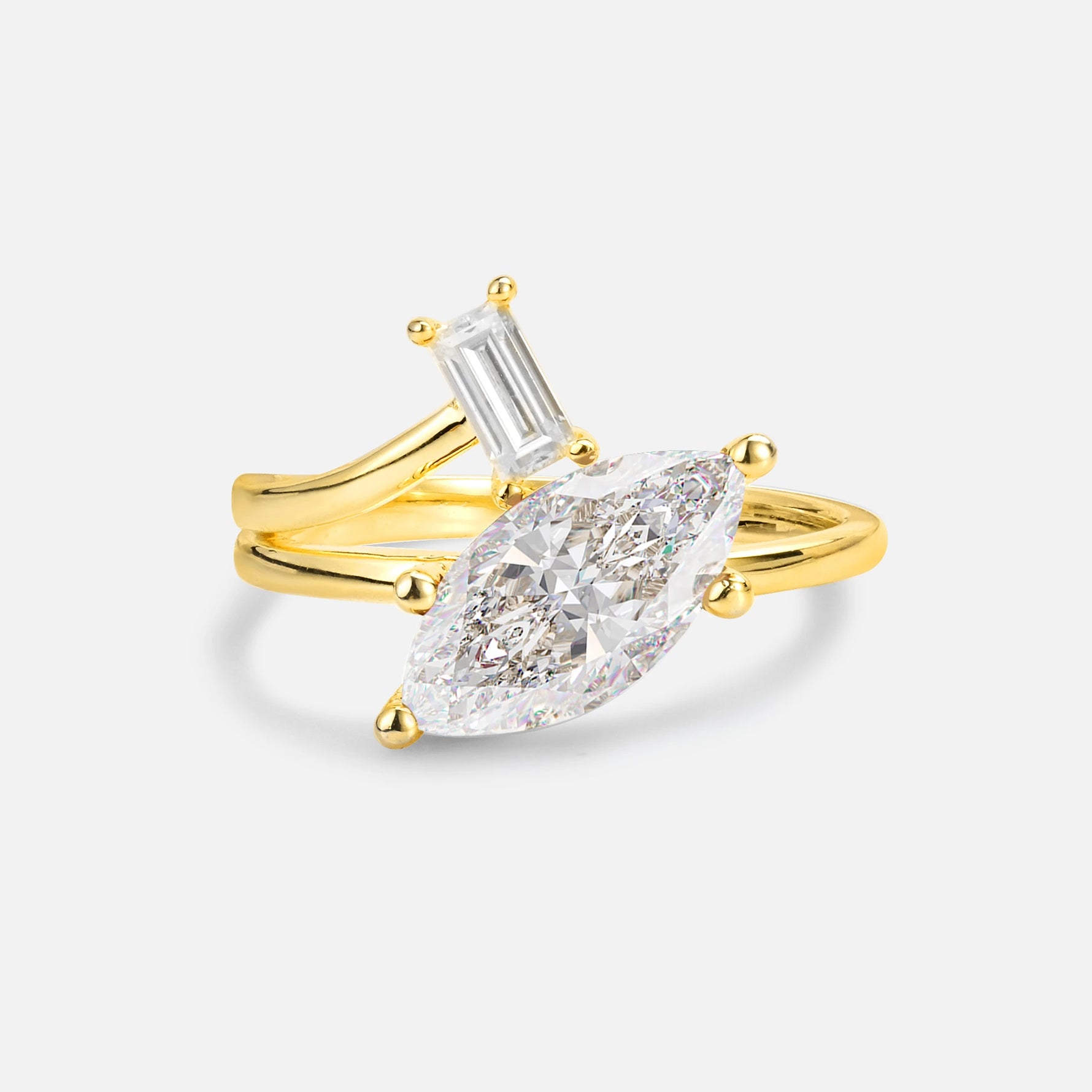 Marquise Cut Moissanite Engagement Ring with Baguette Side Stone - Additional view