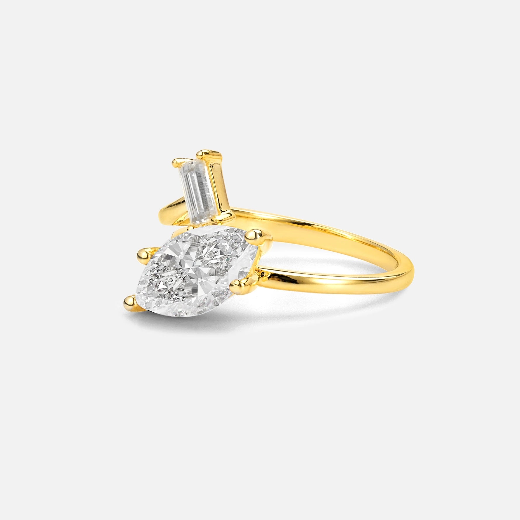 Marquise Cut Moissanite Engagement Ring with Baguette Side Stone - Additional view