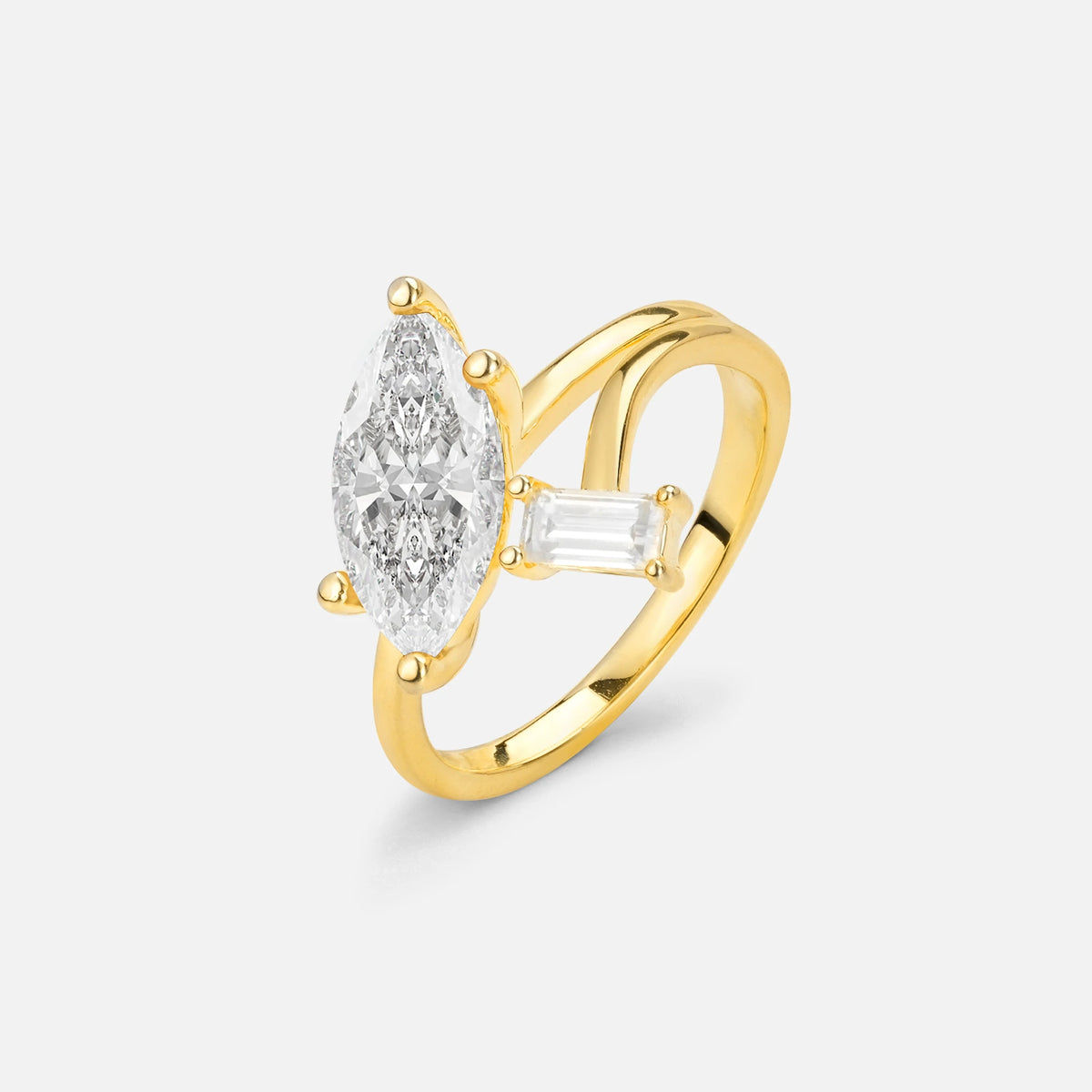 Marquise Cut Moissanite Engagement Ring with Baguette Side Stone - Additional view