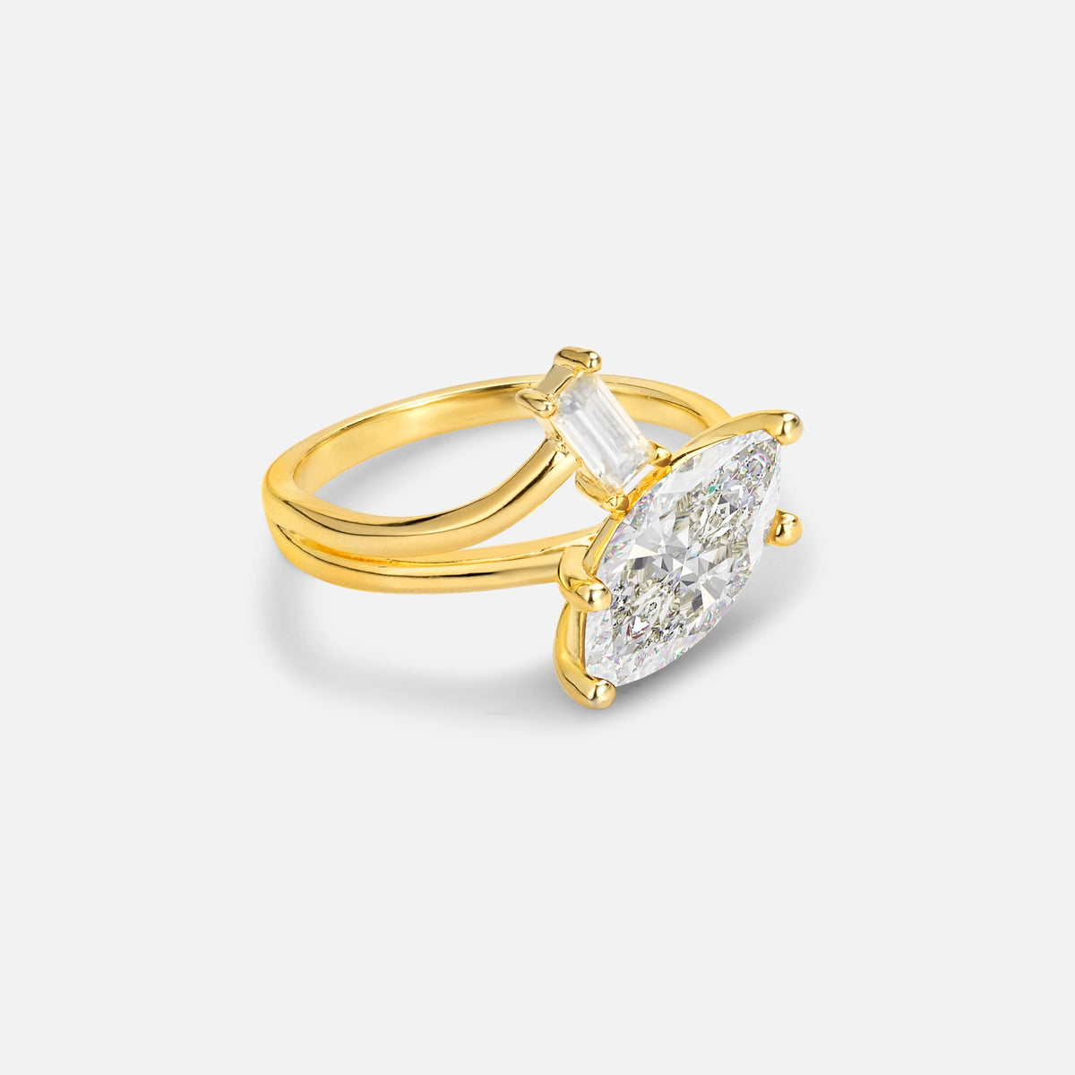 Marquise Cut Moissanite Engagement Ring with Baguette Side Stone - Additional view