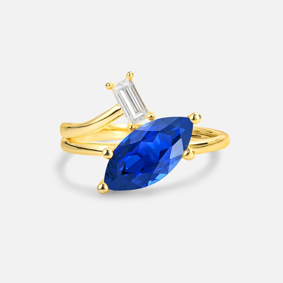 Marquise Cut Sapphire Engagement Ring with Baguette Side Stone - Additional view