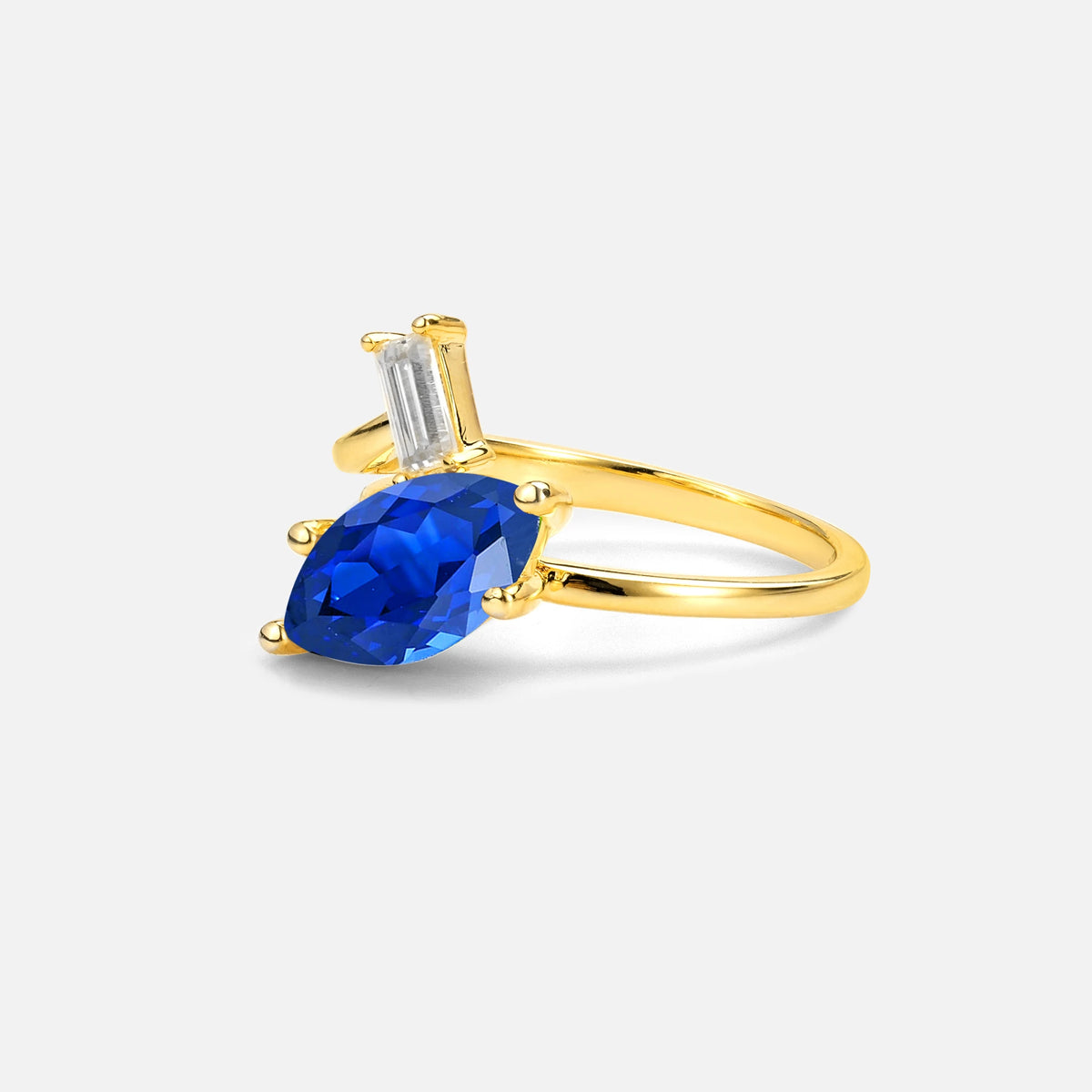 Marquise Cut Sapphire Engagement Ring with Baguette Side Stone - Additional view
