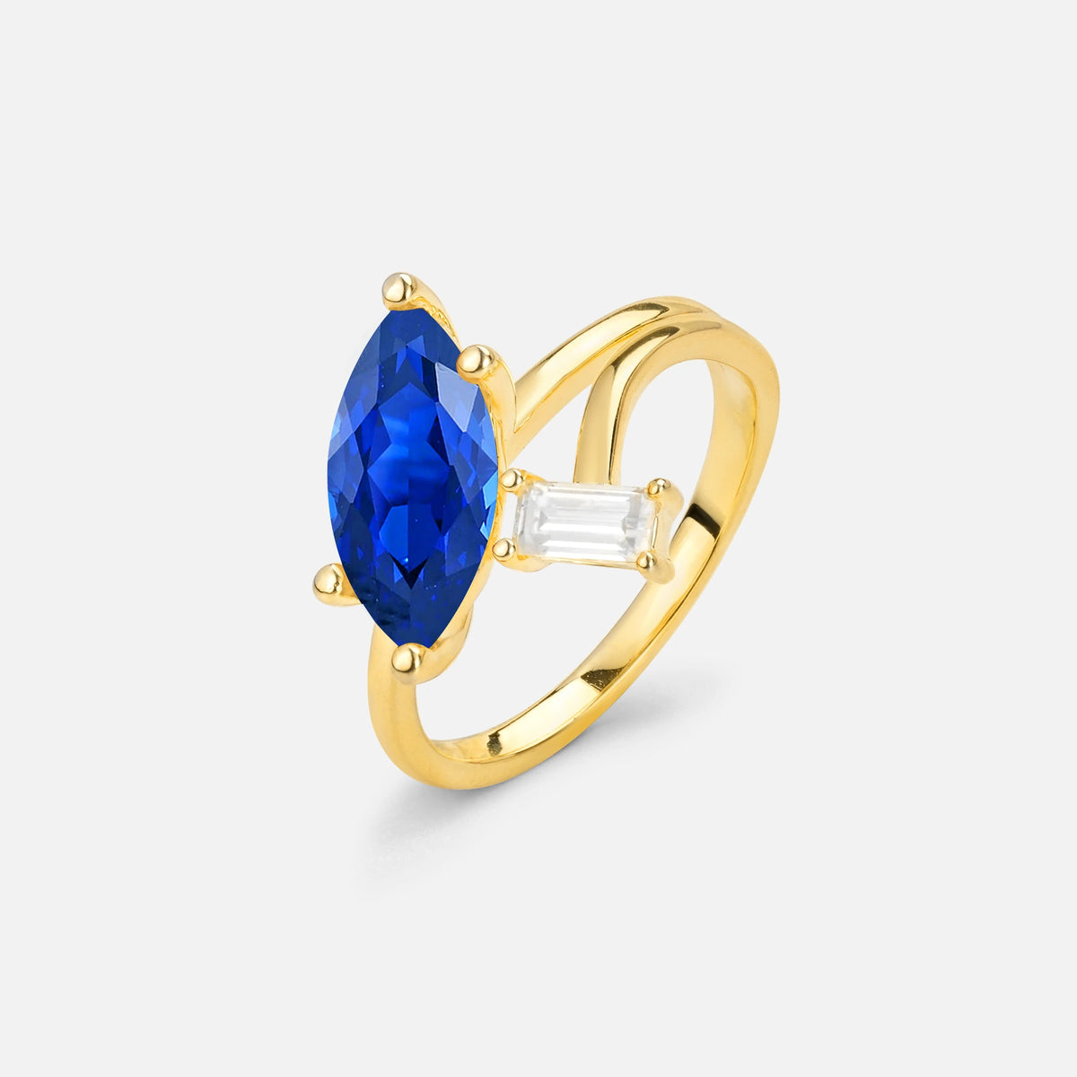 Marquise Cut Sapphire Engagement Ring with Baguette Side Stone - Additional view