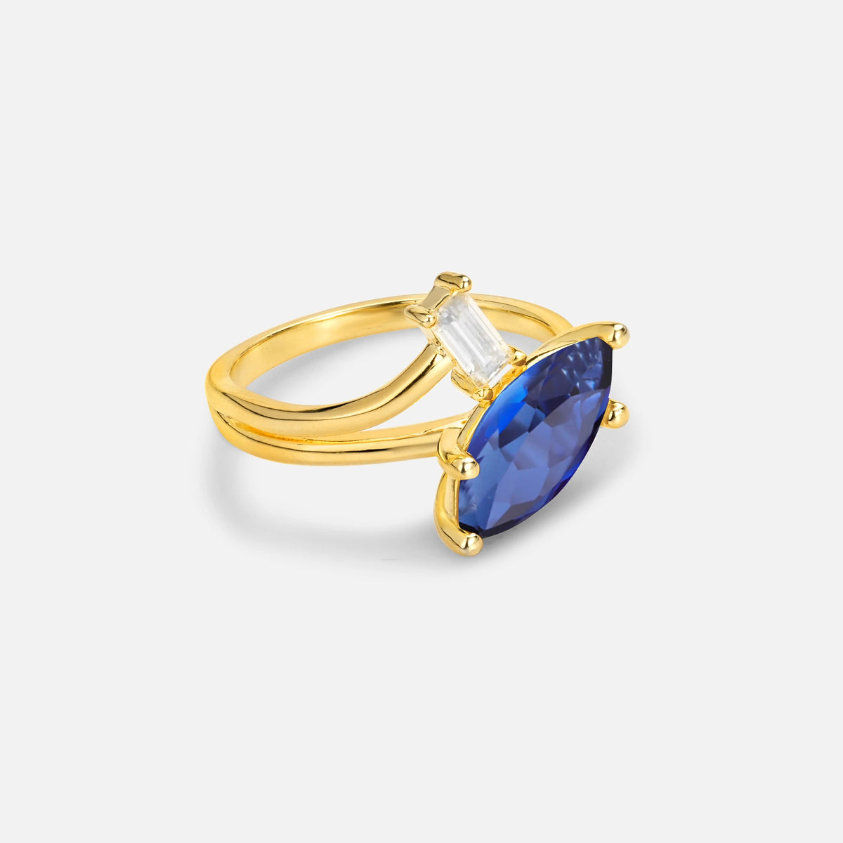 Marquise Cut Sapphire Engagement Ring with Baguette Side Stone - Additional view
