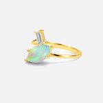 Marquise Cut Fire Opal Engagement Ring with Baguette Side Stone - Additional view