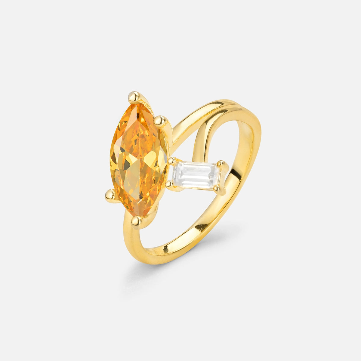 Marquise Cut Citrine Engagement Ring with Baguette Side Stone - Additional view