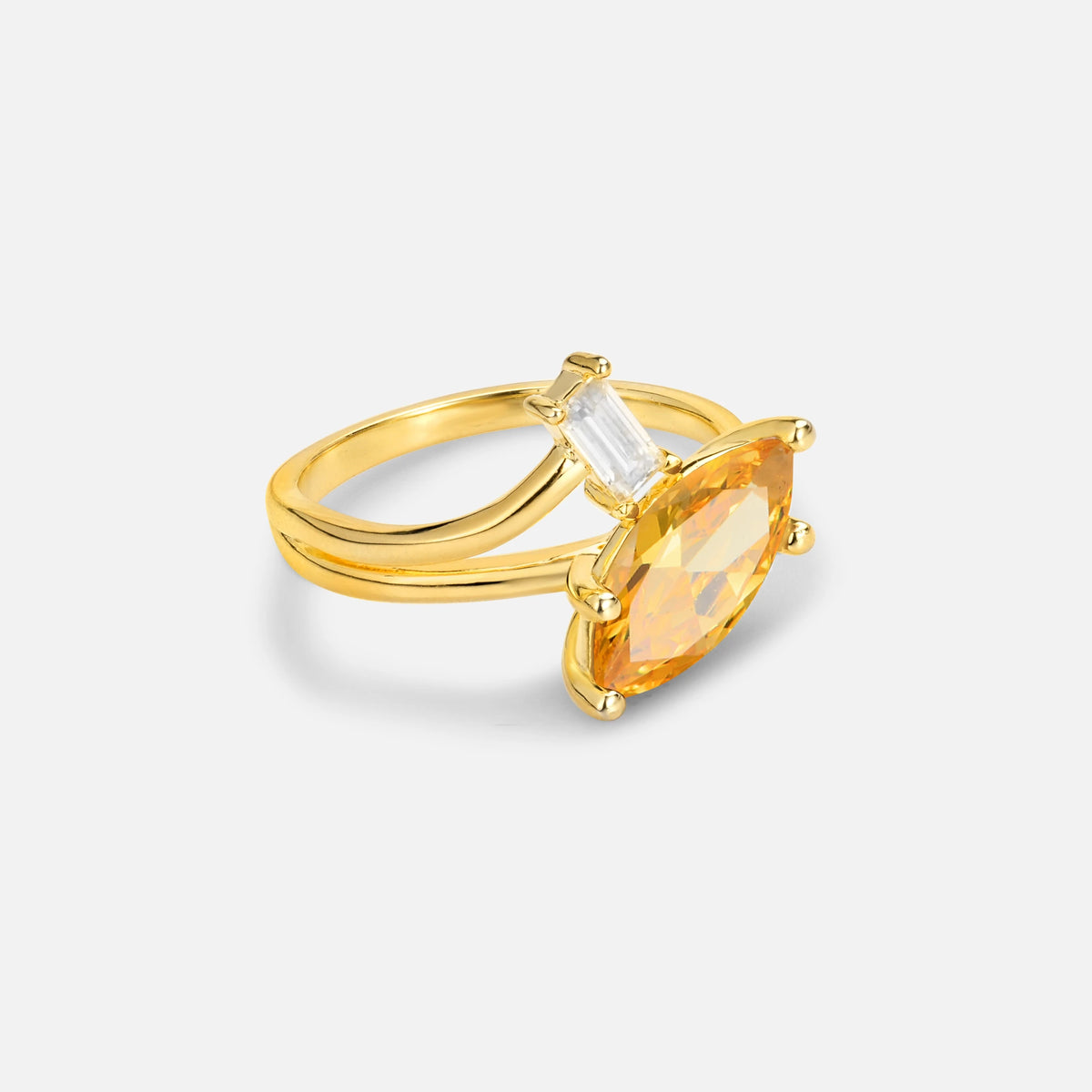 Marquise Cut Citrine Engagement Ring with Baguette Side Stone - Additional view
