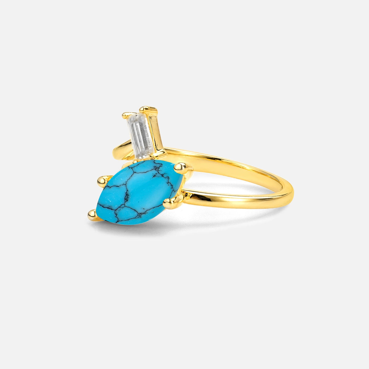 Marquise Cut Turquoise Engagement Ring with Baguette Side Stone - Additional view
