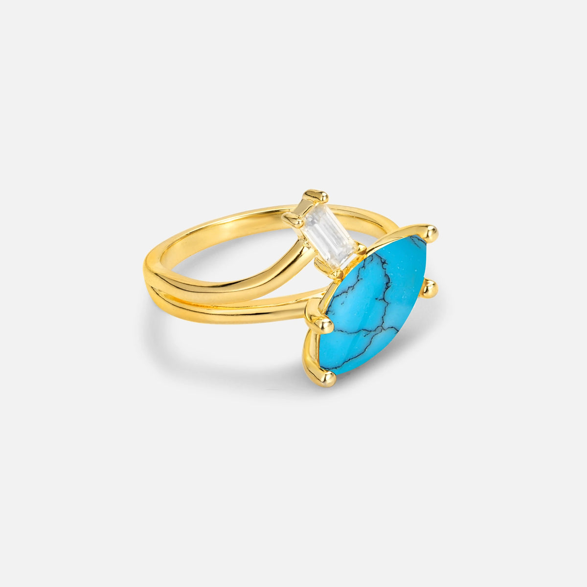 Marquise Cut Turquoise Engagement Ring with Baguette Side Stone - Additional view