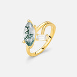 Marquise Cut Moss Agate Engagement Ring with Baguette Side Stone - Additional view