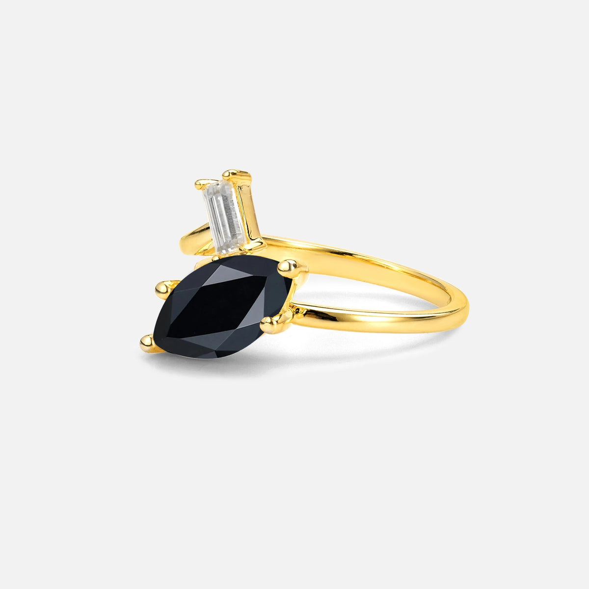 Marquise Cut Black Onyx Engagement Ring with Baguette Side Stone - Additional view