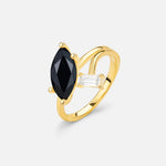 Marquise Cut Black Onyx Engagement Ring with Baguette Side Stone - Additional view
