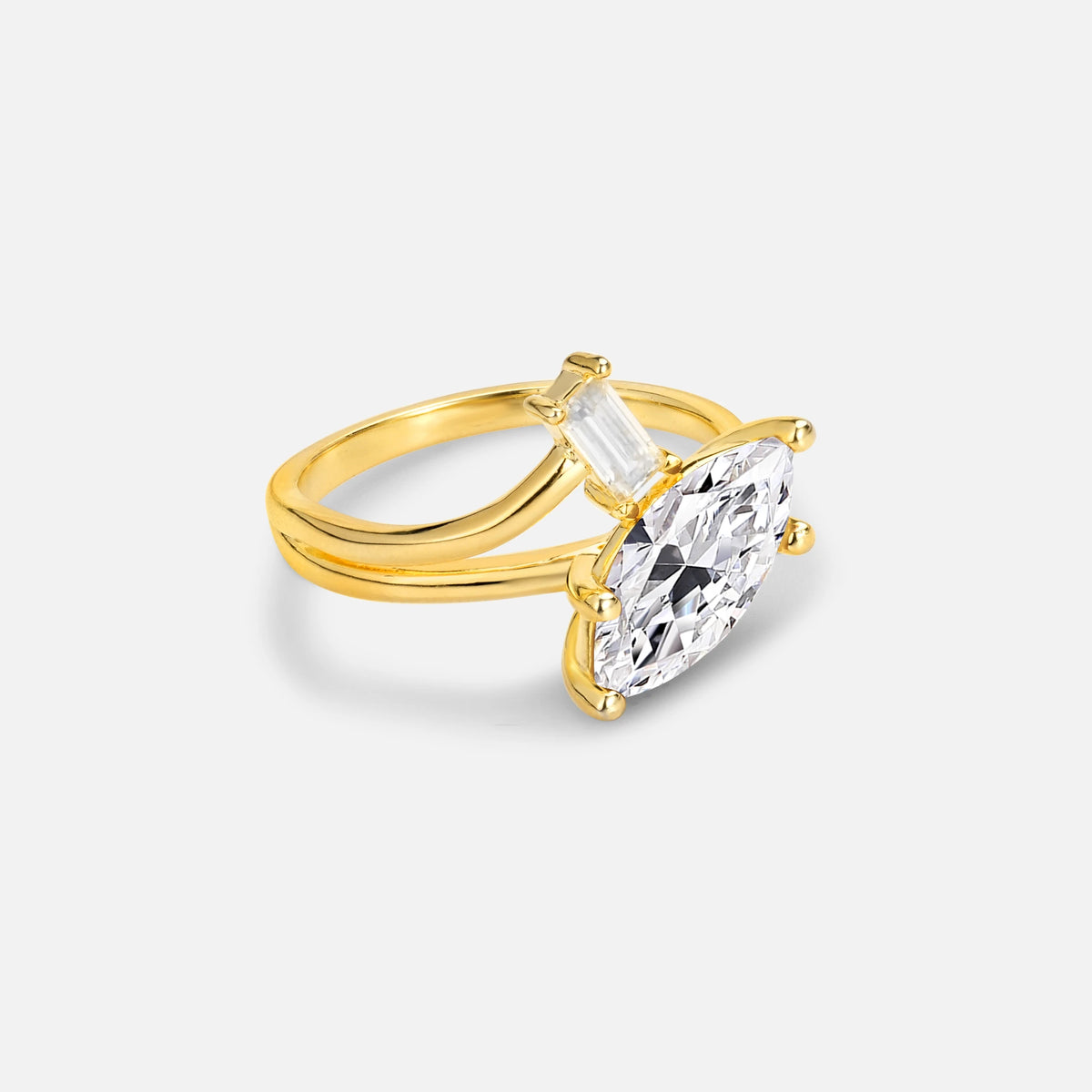 Marquise Cut Lab Diamond Engagement Ring with Baguette Side Stone - Additional view