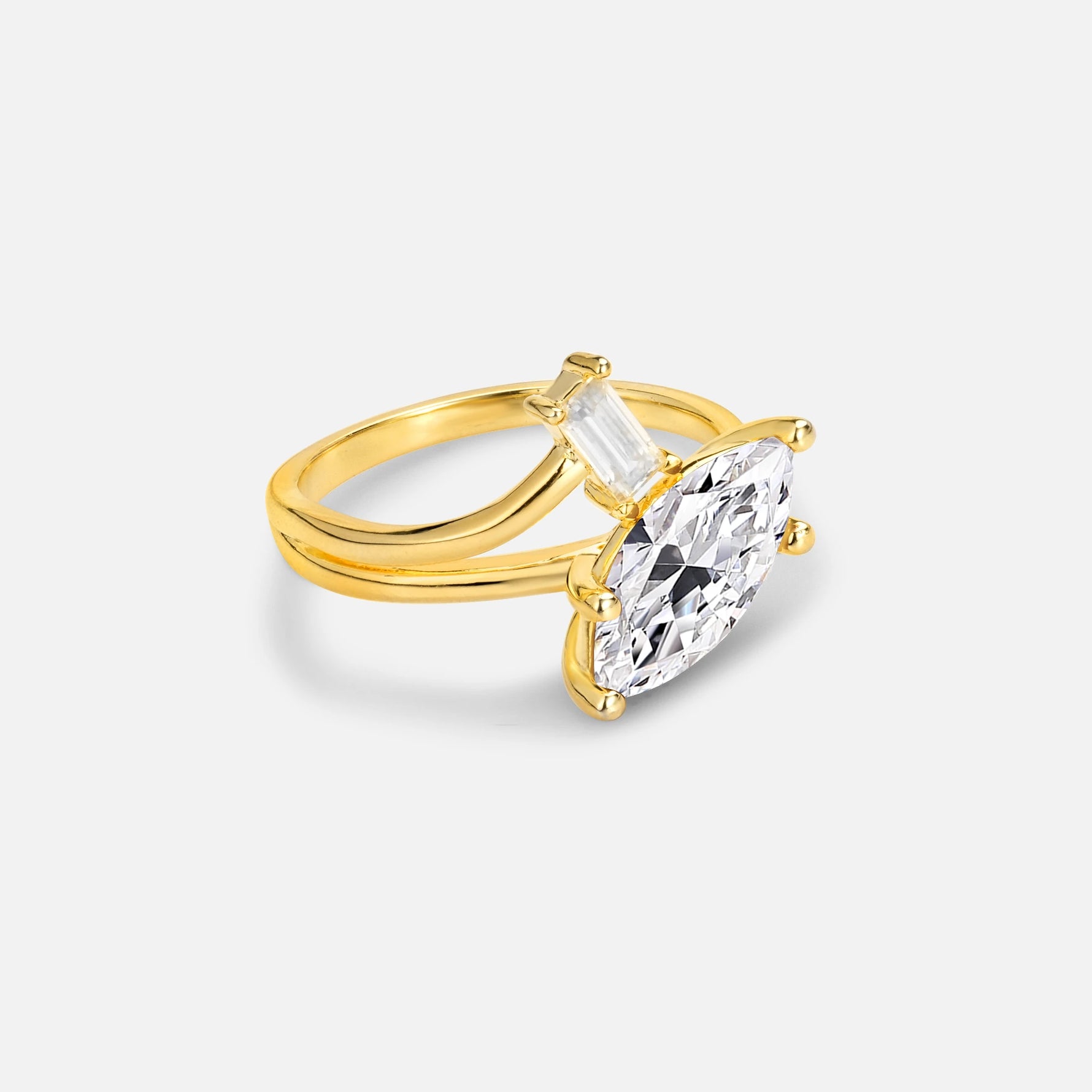 Marquise Cut Lab Diamond Engagement Ring with Baguette Side Stone - Additional view