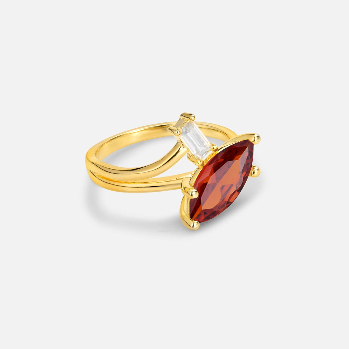 Marquise Cut Garnet Engagement Ring with Baguette Side Stone - Additional view