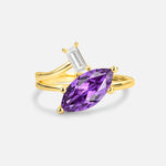 Marquise Cut Amethyst Engagement Ring with Baguette Side Stone - Additional view