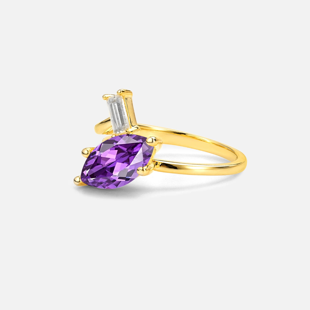 Marquise Cut Amethyst Engagement Ring with Baguette Side Stone - Additional view