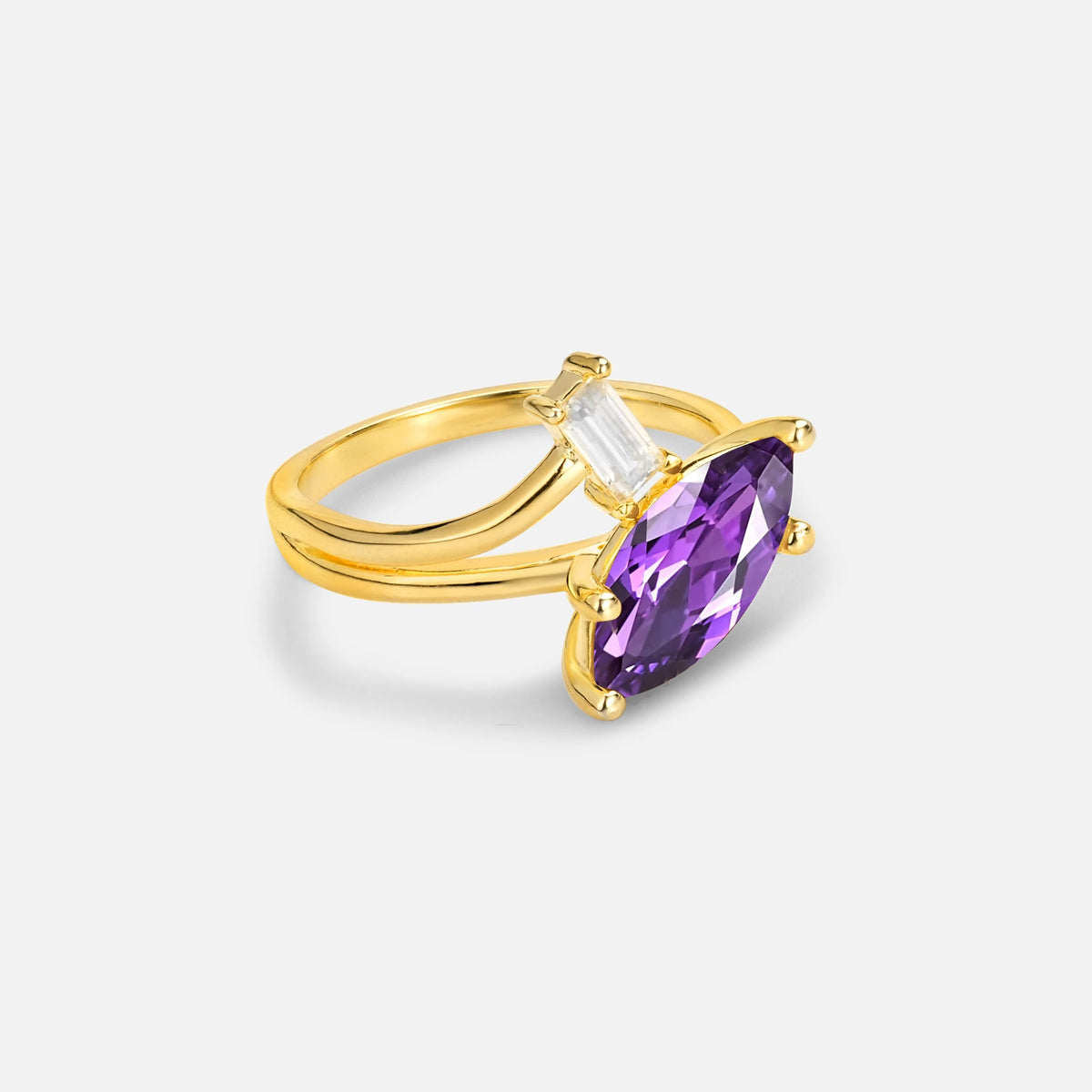 Marquise Cut Amethyst Engagement Ring with Baguette Side Stone - Additional view