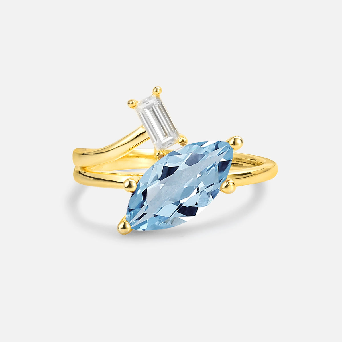 Marquise Cut Aquamarine Engagement Ring with Baguette Side Stone - Additional view