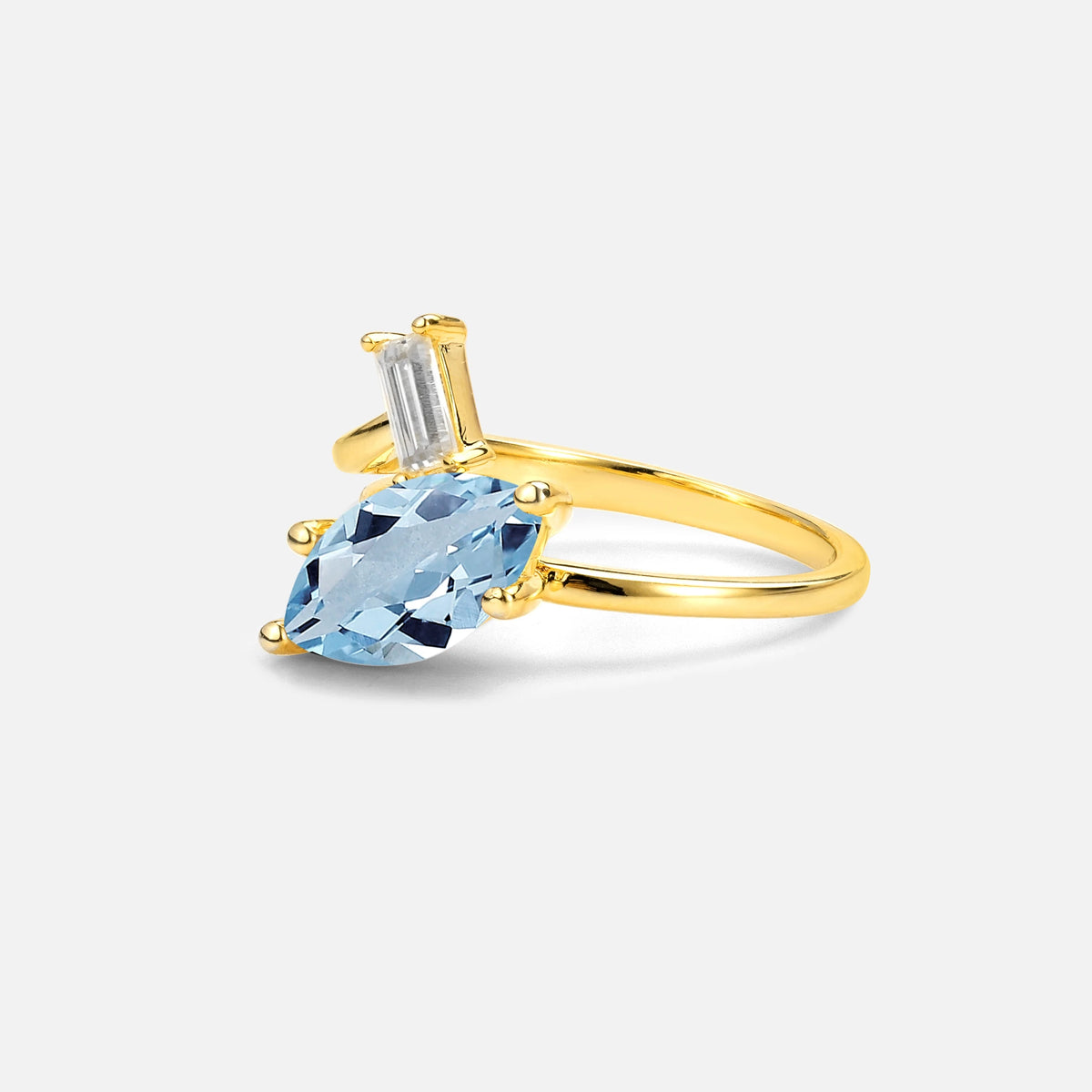 Marquise Cut Aquamarine Engagement Ring with Baguette Side Stone - Additional view