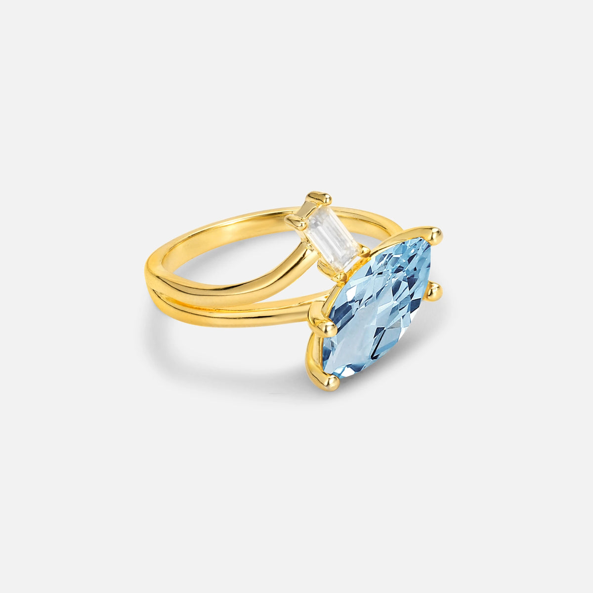 Marquise Cut Aquamarine Engagement Ring with Baguette Side Stone - Additional view