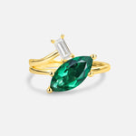 Marquise Cut Emerald Engagement Ring with Baguette Side Stone - Additional view