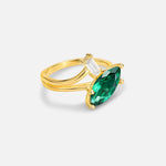 Marquise Cut Emerald Engagement Ring with Baguette Side Stone - Additional view