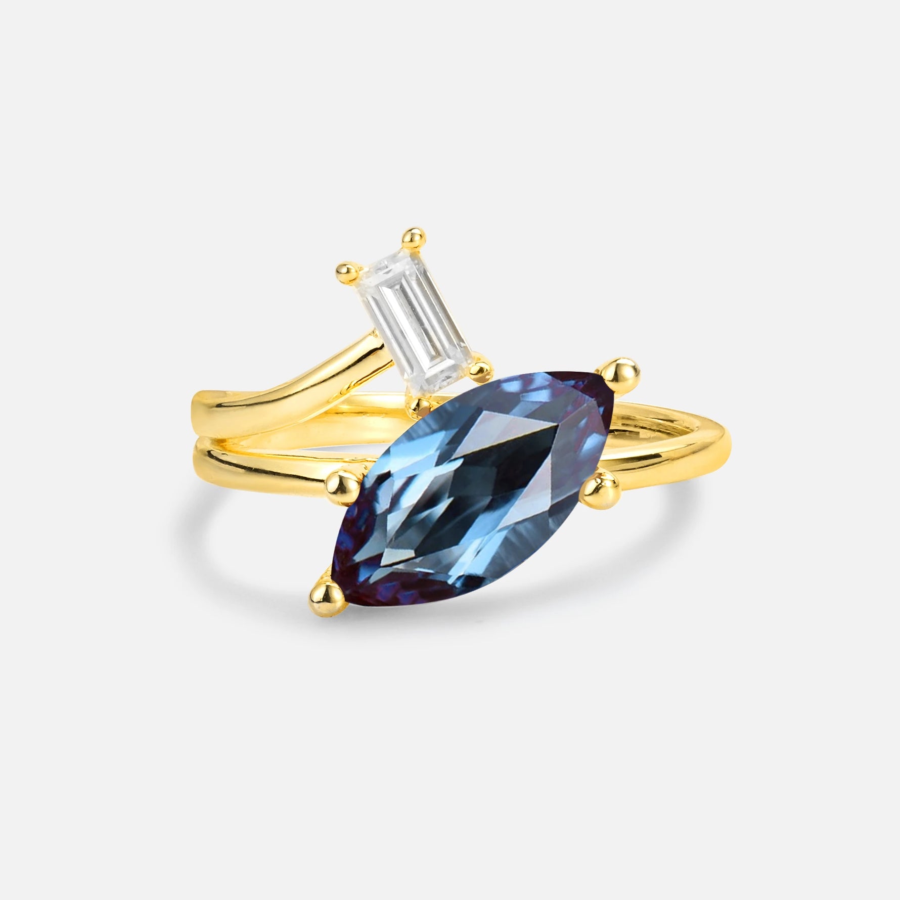 Marquise Cut Alexandrite Engagement Ring with Baguette Side Stone - Additional view