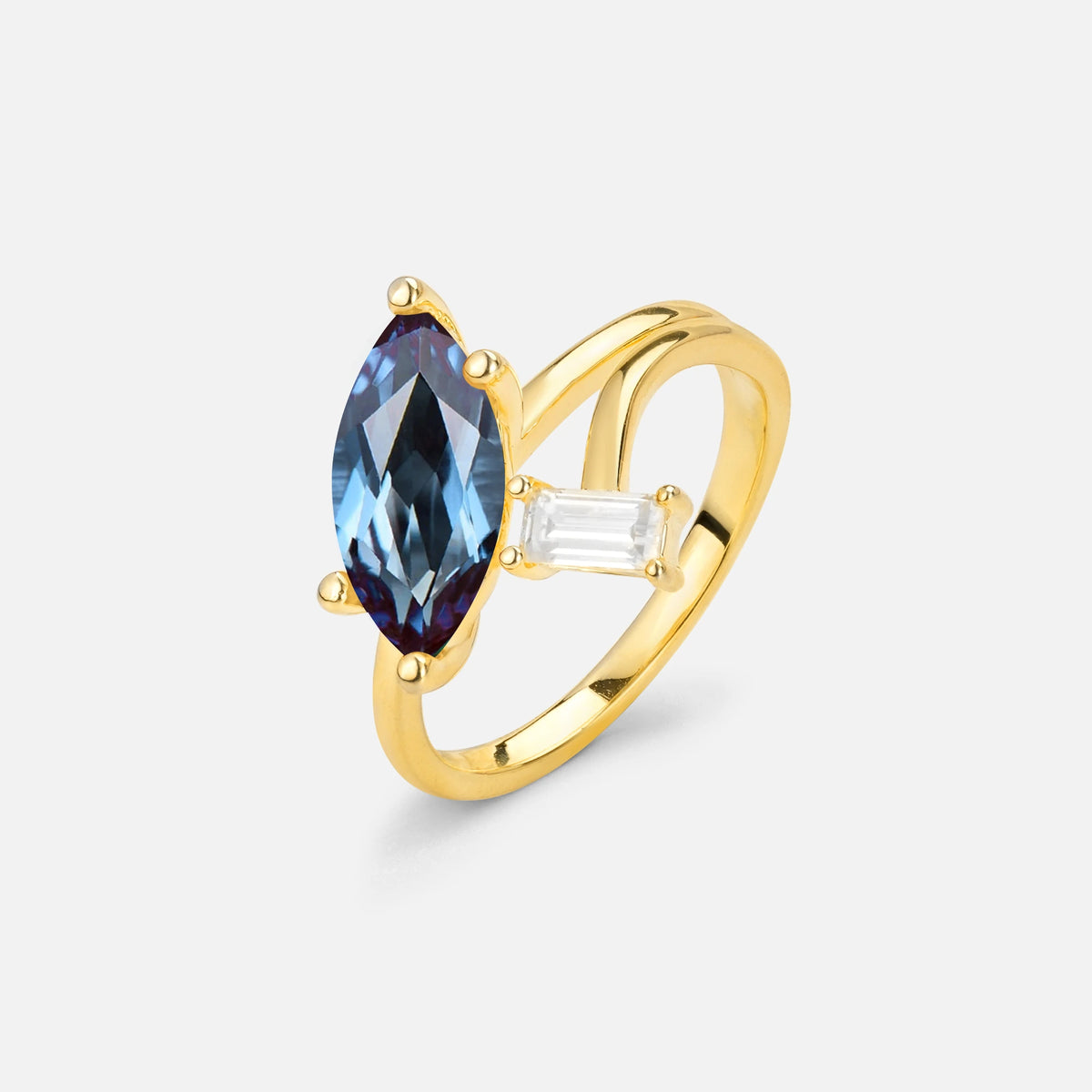 Marquise Cut Alexandrite Engagement Ring with Baguette Side Stone - Additional view