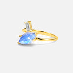 Marquise Cut Moonstone Engagement Ring with Baguette Side Stone - Additional view
