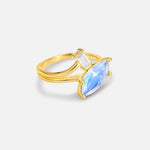Marquise Cut Moonstone Engagement Ring with Baguette Side Stone - Additional view