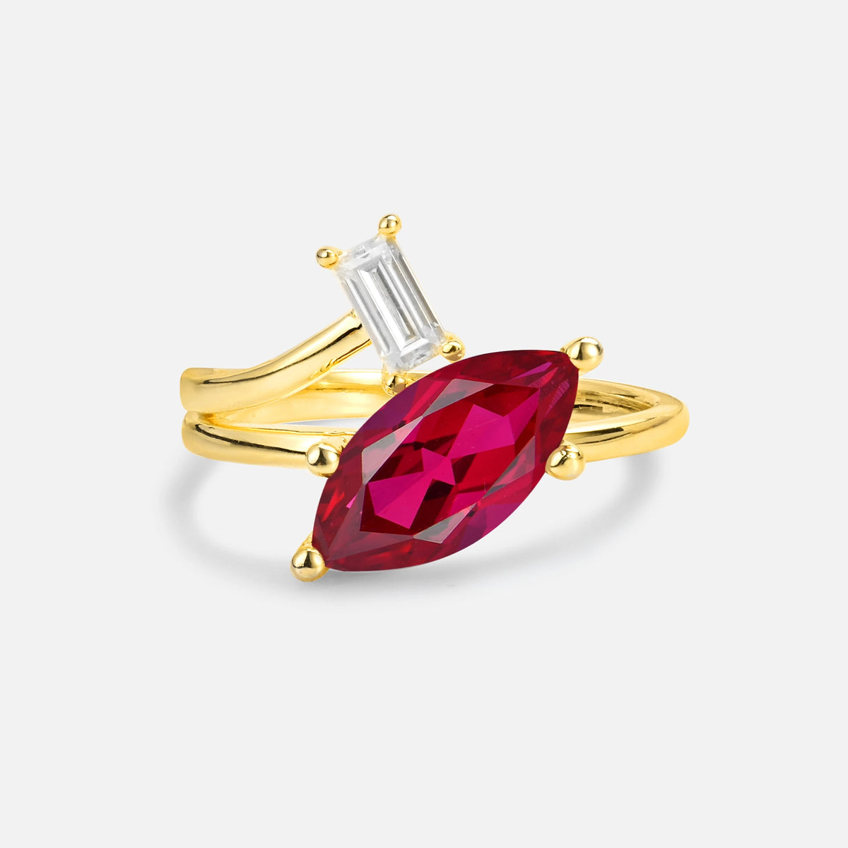 Marquise Cut Ruby Engagement Ring with Baguette Side Stone - Additional view