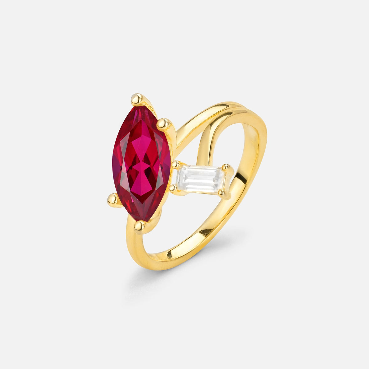 Marquise Cut Ruby Engagement Ring with Baguette Side Stone - Additional view