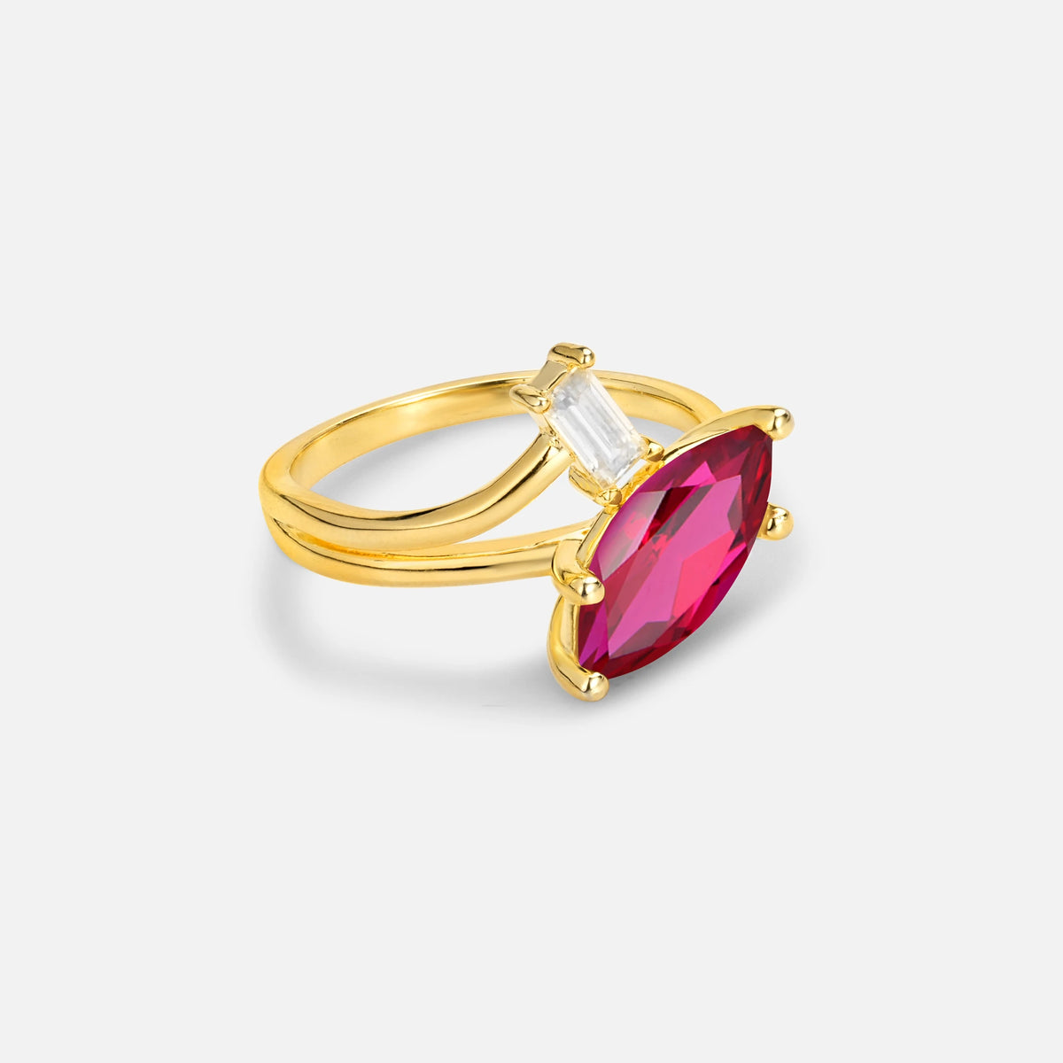 Marquise Cut Ruby Engagement Ring with Baguette Side Stone - Additional view