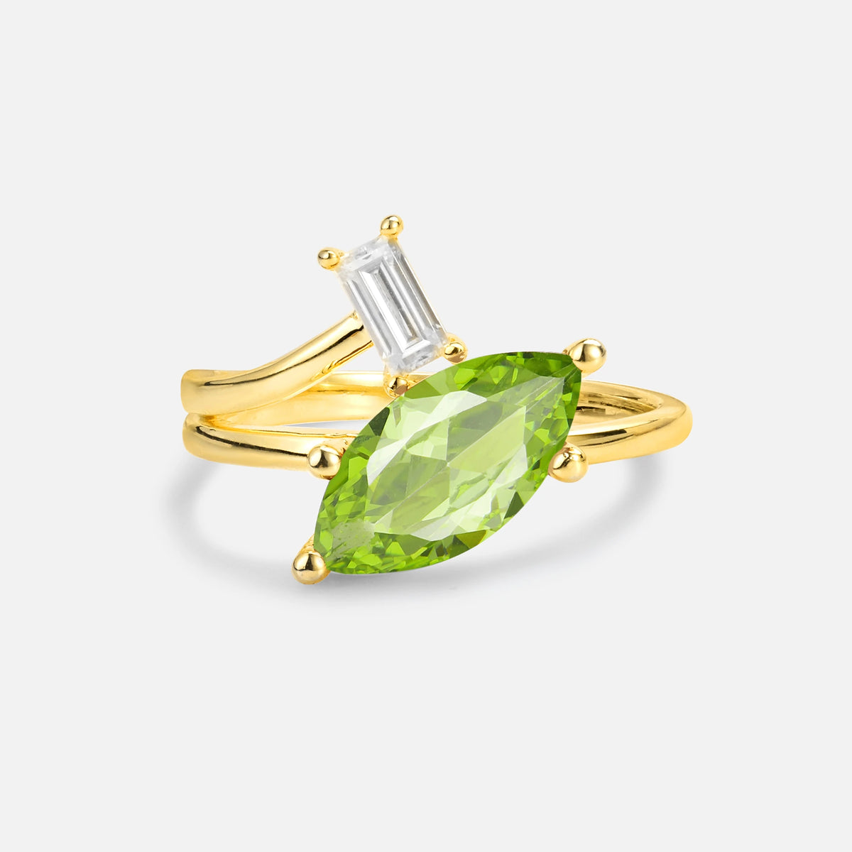Marquise Cut Peridot Engagement Ring with Baguette Side Stone - Additional view