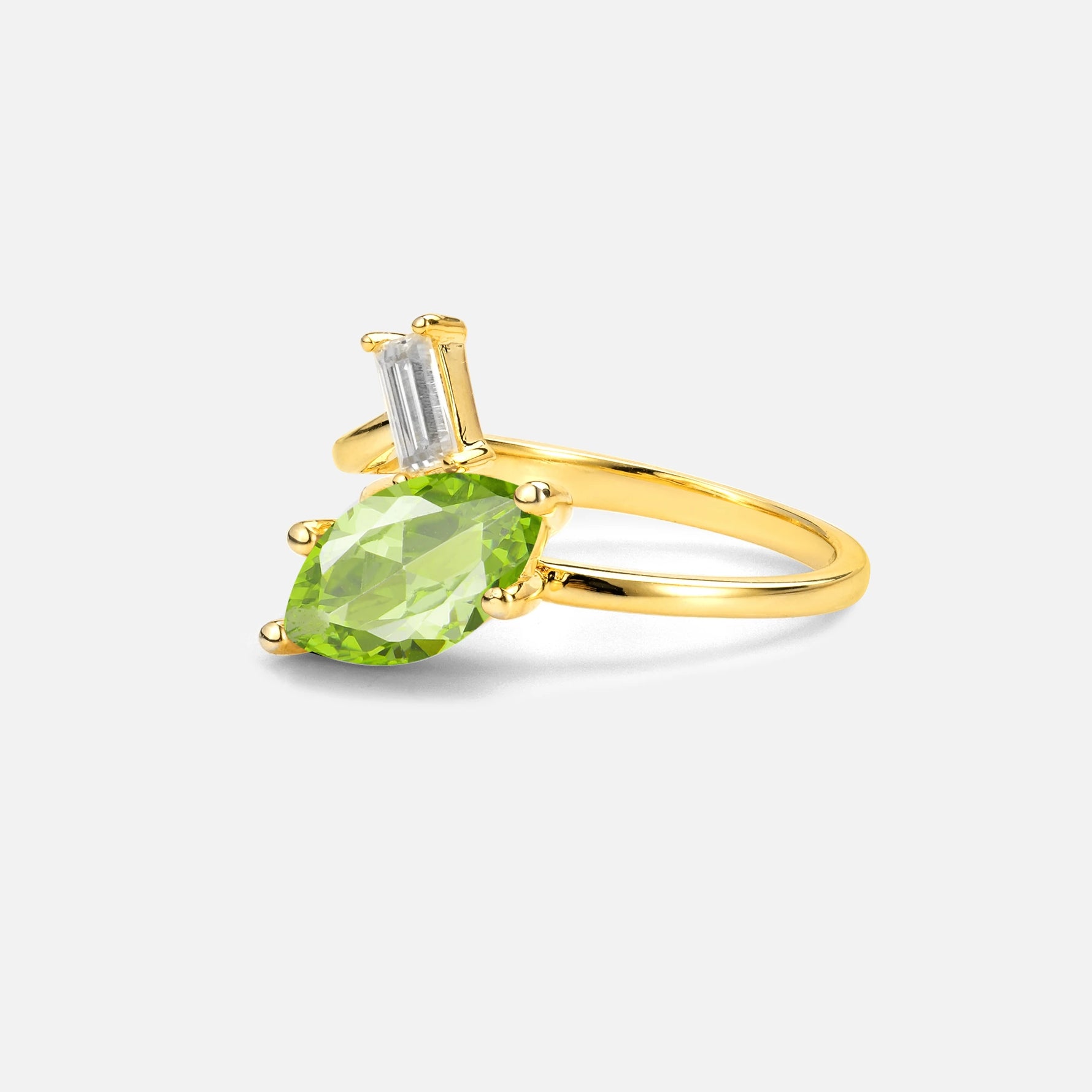 Marquise Cut Peridot Engagement Ring with Baguette Side Stone - Additional view