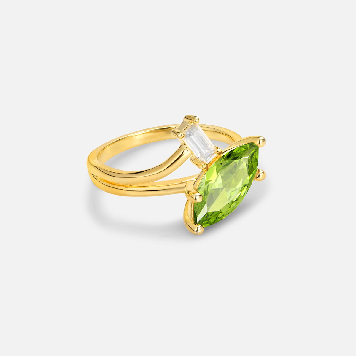 Marquise Cut Peridot Engagement Ring with Baguette Side Stone - Additional view