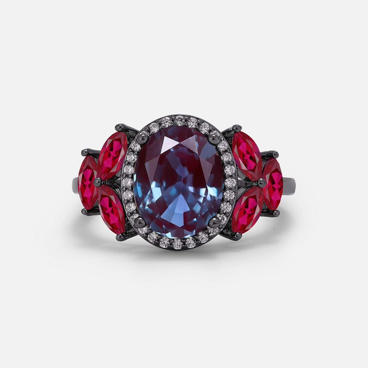 Halloween Oval Alexandrite Halo Engagement Ring