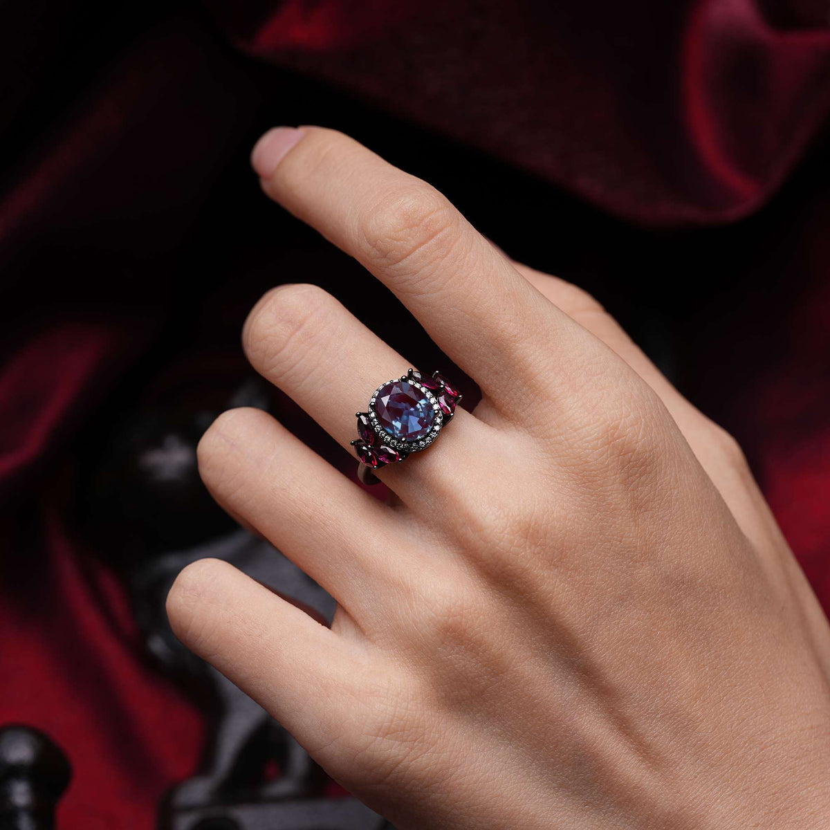 Halloween Oval Alexandrite Halo Engagement Ring