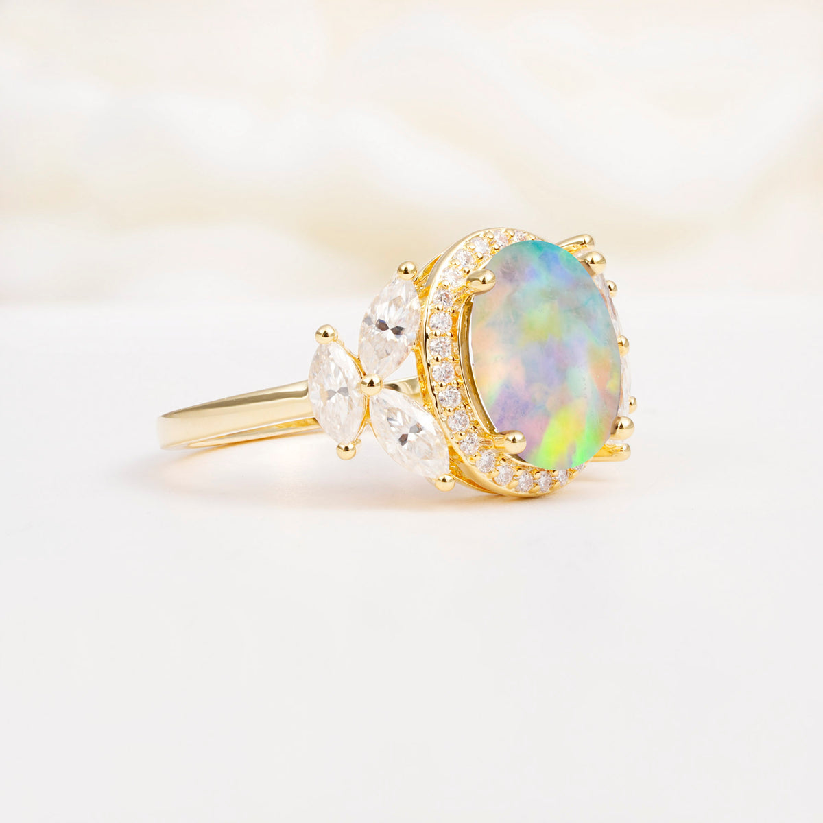 SR14139 Fire Opal Ring - White-Gold