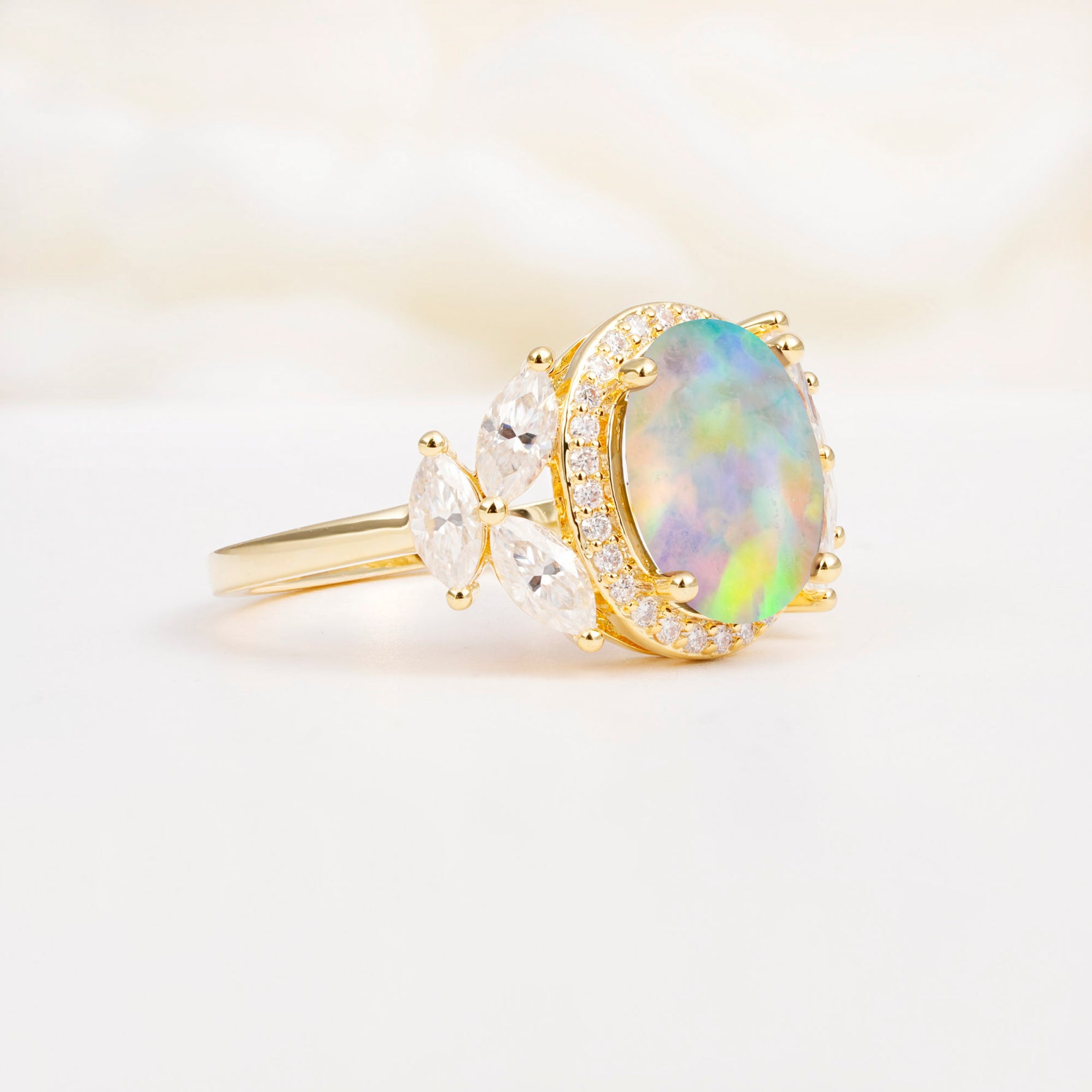 SR14139 Fire Opal Ring - White-Gold