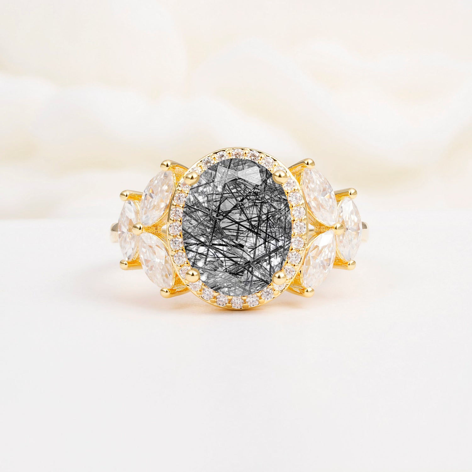 SR14139 Black Rutilated Quartz Ring - Yellow-Gold