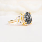 SR14139 Black Rutilated Quartz Ring - White-Gold