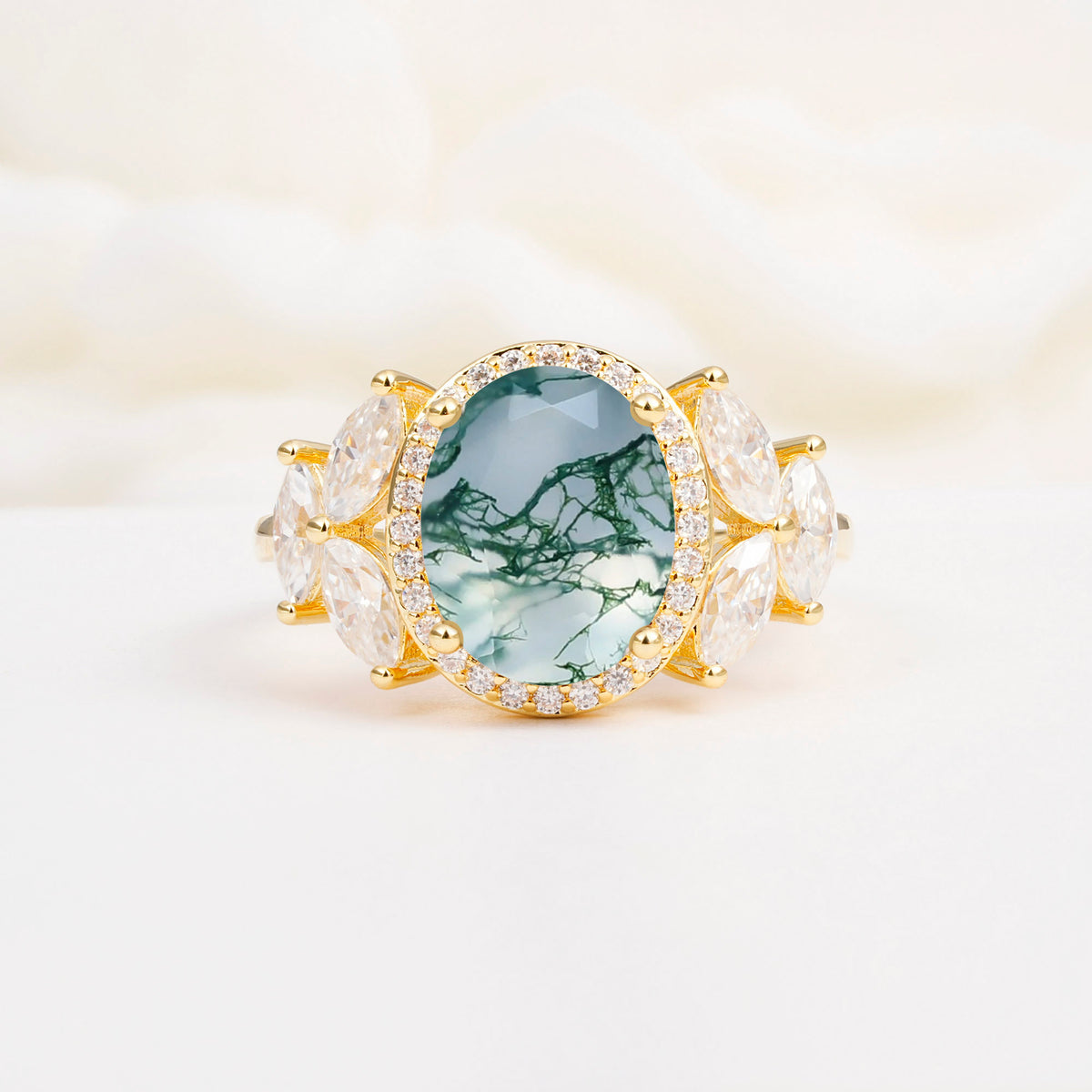 SR14139 Moss Agate Ring - Yellow-Gold