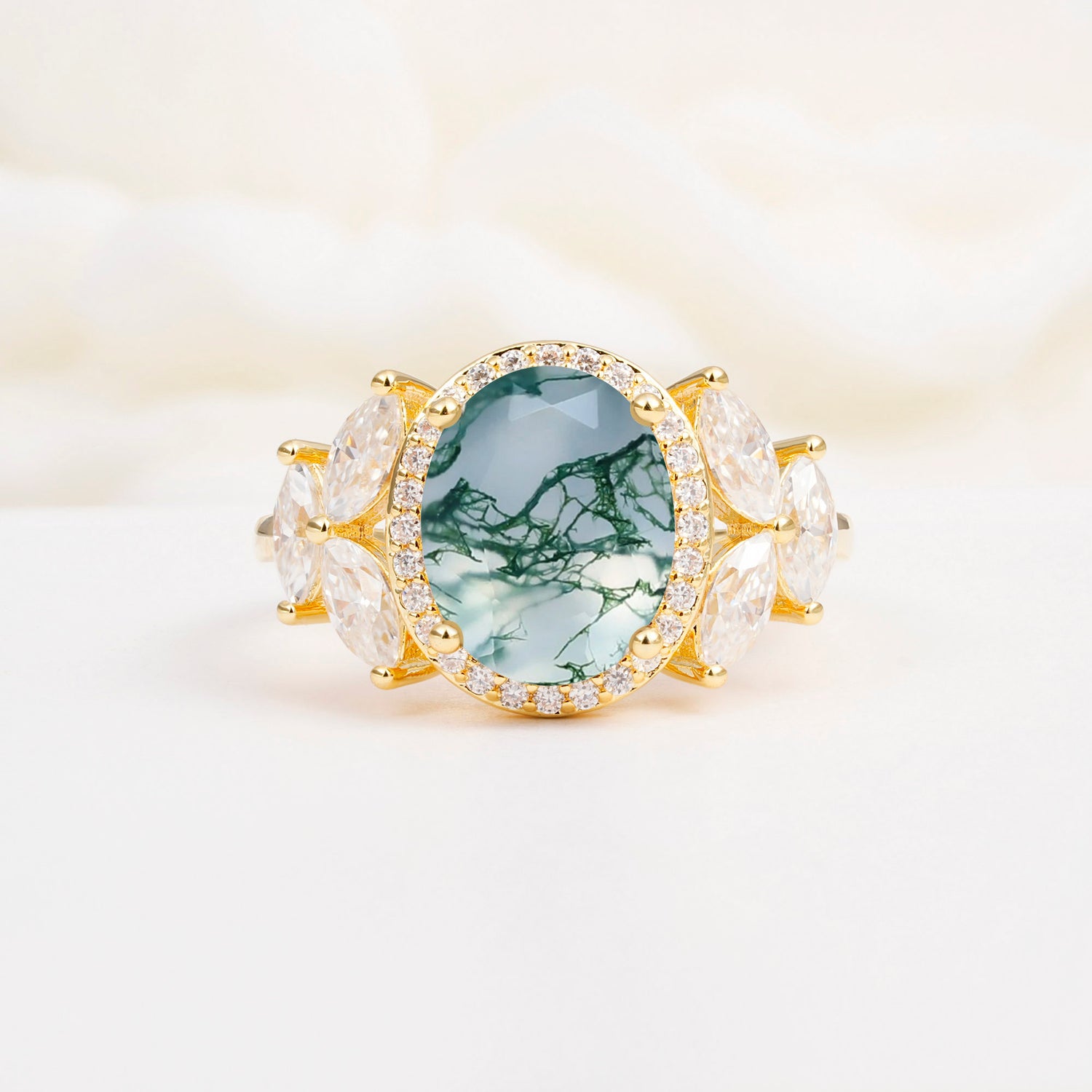 SR14139 Moss Agate Ring - Yellow-Gold
