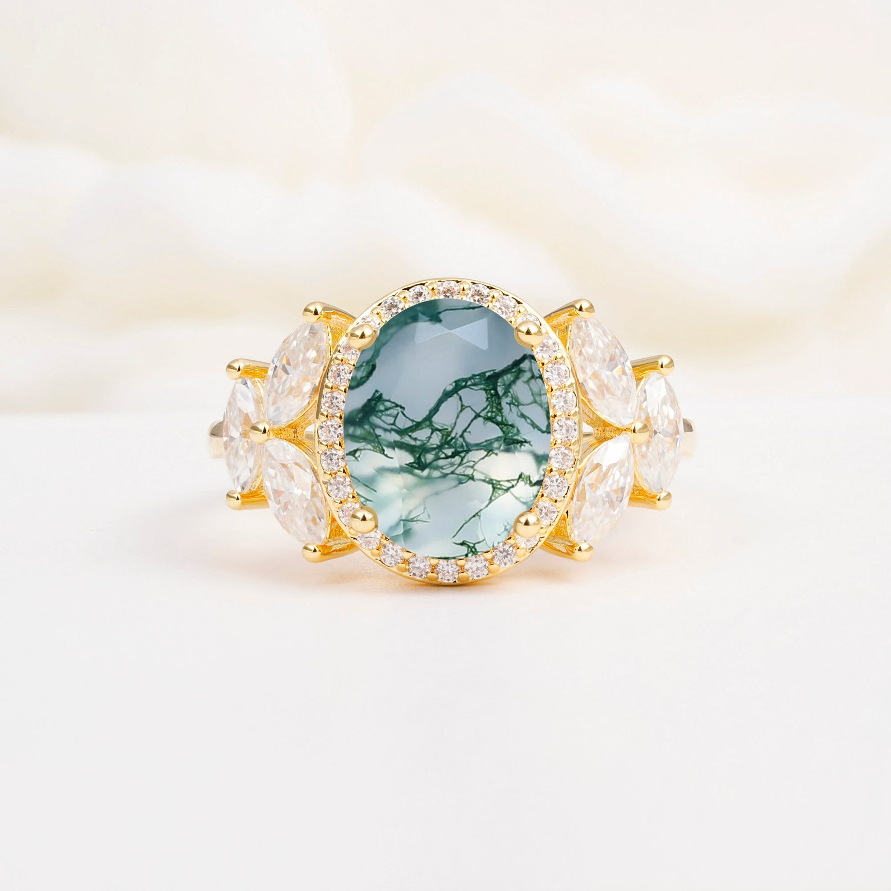 SR14139 Moss Agate Ring - Yellow-Gold