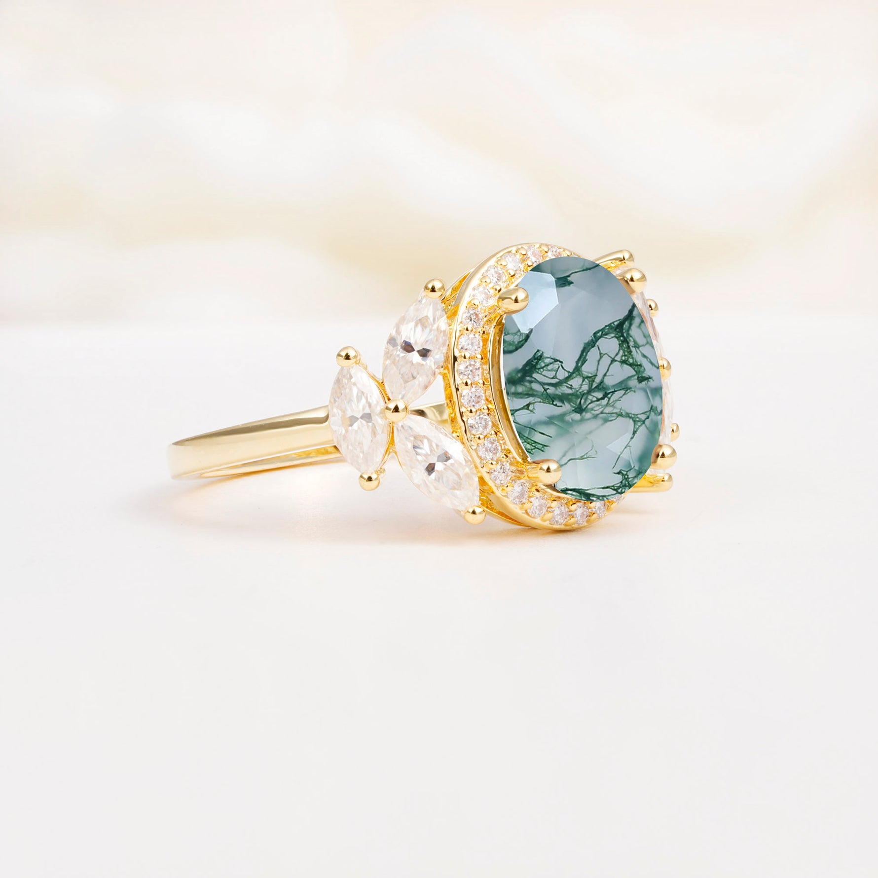 SR14139 Moss Agate Ring - White-Gold