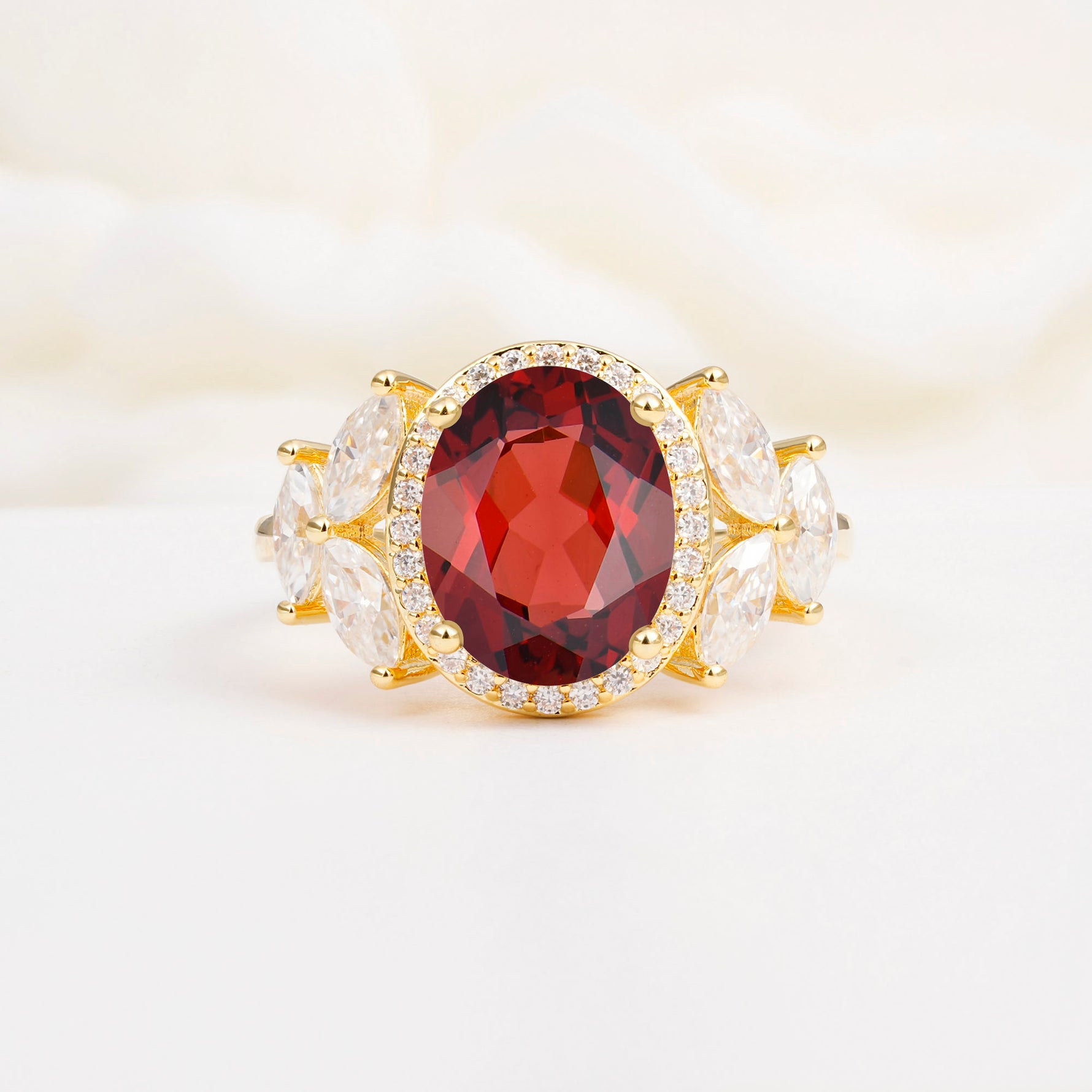 SR14139 Garnet Ring - Yellow-Gold
