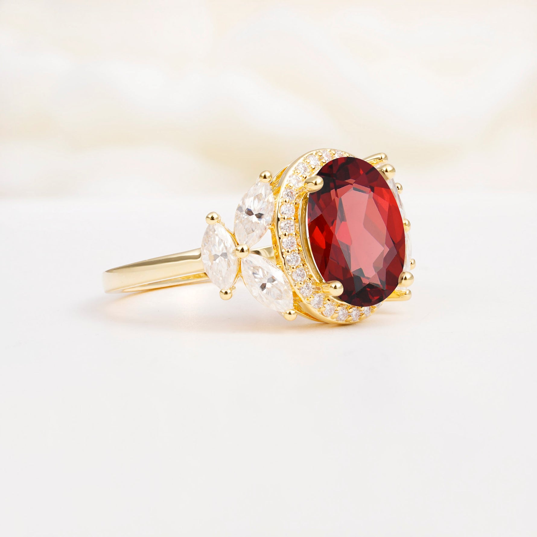 SR14139 Garnet Ring - White-Gold