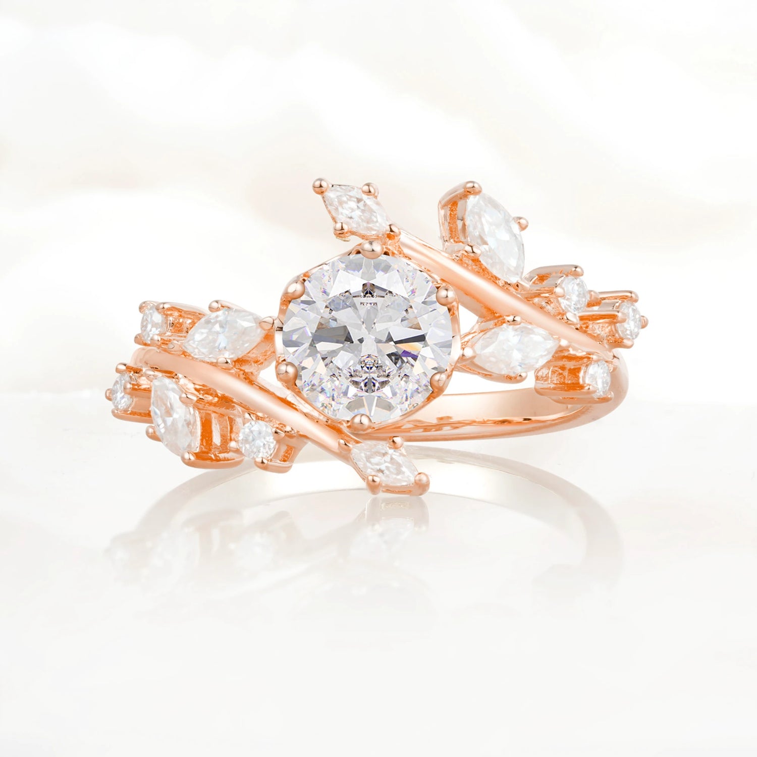 Nature Inspired Leaf Moissanite Engagement Ring Twisted Vine Wedding Band